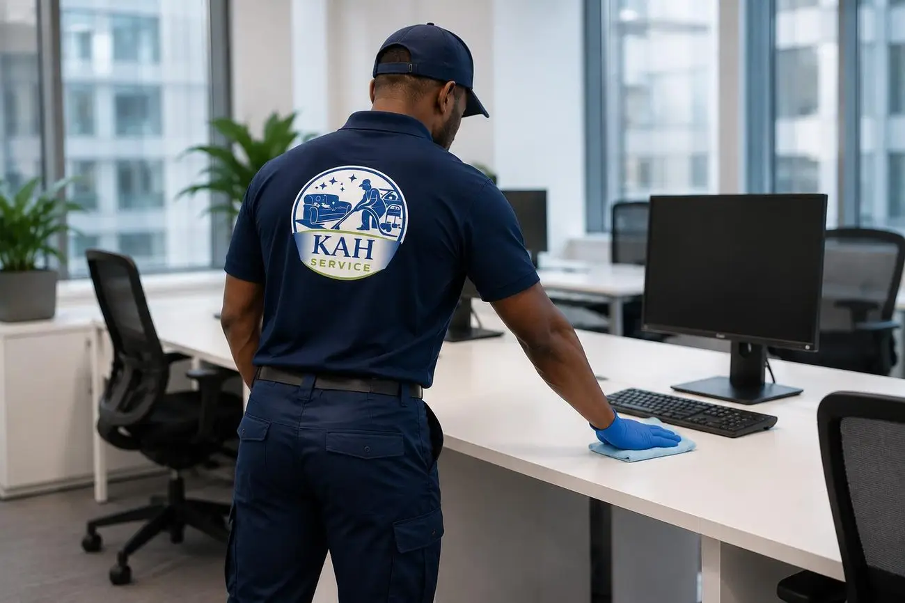 Technicien KAH Services entretenant des bureaux à Genève pour une régie